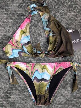 Diver 1978 Luxury Swimwear Activewear Women's XS/S Pink Brown Blue Tie Dye NWT